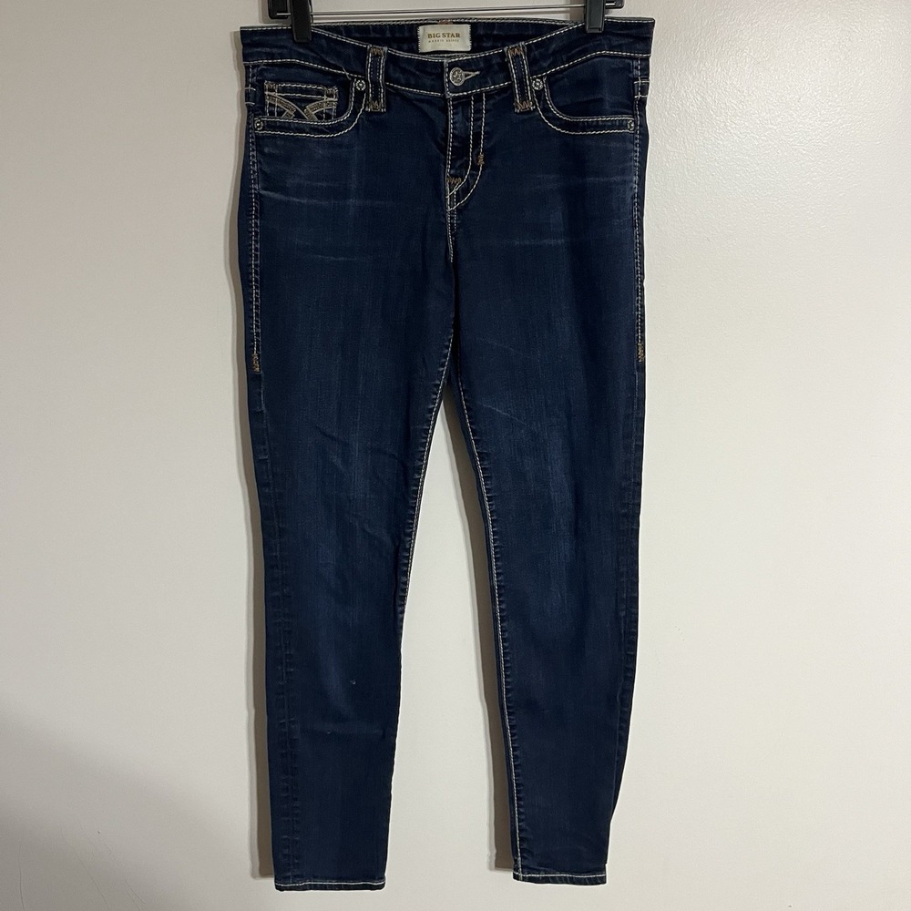 Big Star Legendary Blue Jeans Dark Wash Skinny Contrast‎ Stitch Size 28R